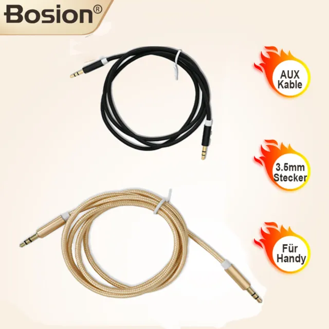 3.5mm Male to Male Aux Cable Cord Car Audio PC Phone Headphone Jack Black Gold