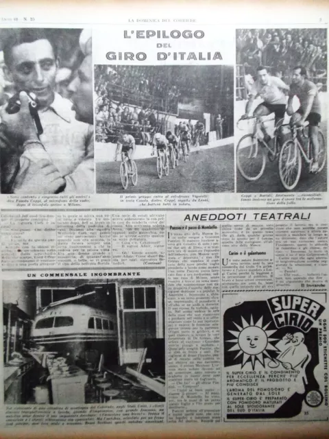 La Domenica del Corriere 22 June 1947 Football Livrea La Fabbrica Failoni Giro 3