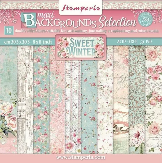 Stamperia SWEET WINTER BACKGROUNDS - 8" X 8" - Double Sided Paper - 10 SHEETS