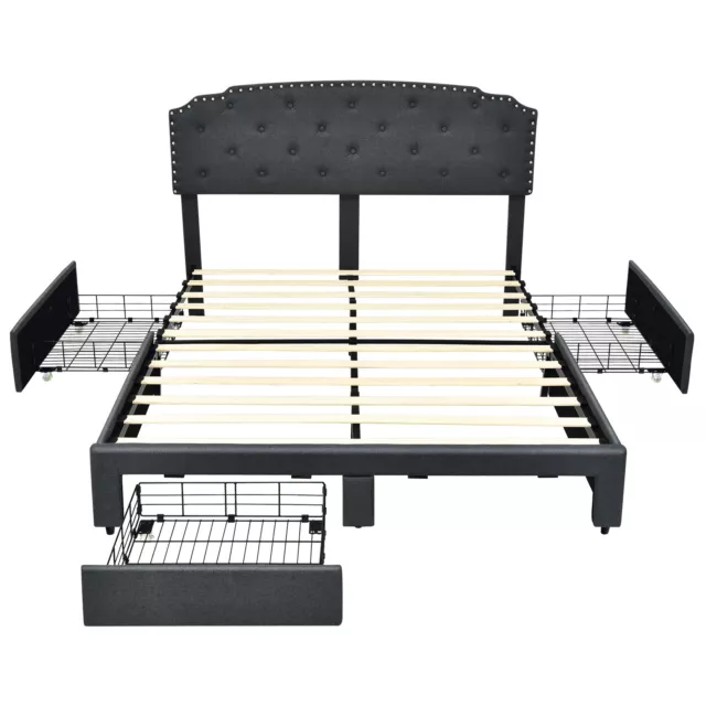 4 Drawers Double Size Bed Frame Upholstered Platform Bed Adjustable Headboard