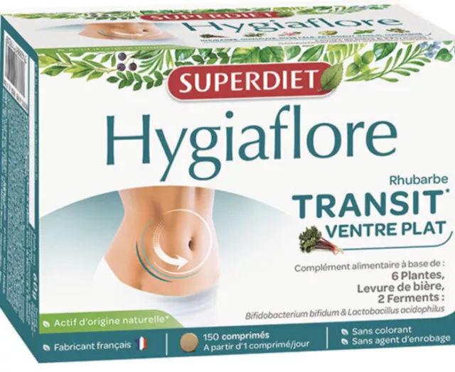 Hygiaflore Superdiet transit ventre plat rhubarbe confort digestif 150 comprimés