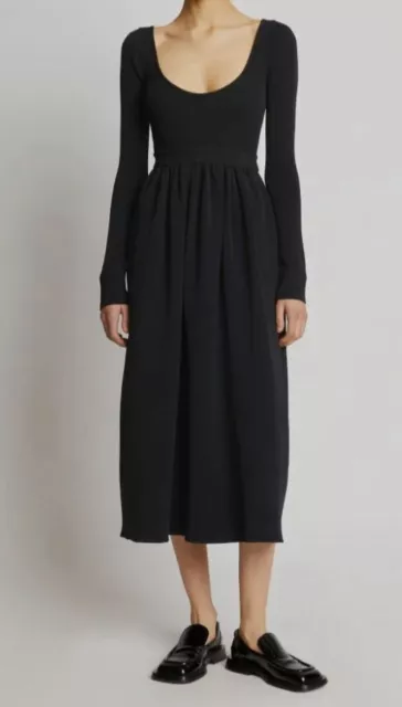 $596 Proenza Schouler Women's Black Rib Knit Long Sleeve Dress Size XS