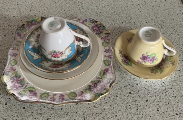 Aynsley + Royal Grafton Cups & Saucers + Royal Dolton Cake Plate - England