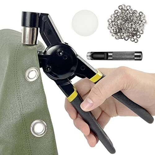 Grommet Tool Kit, 3/8 inch Handheld Eyelet Kit Manual Grommet Press Machine