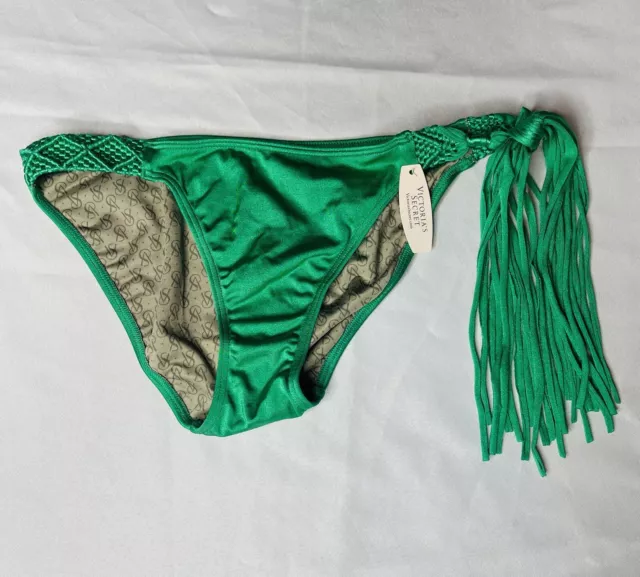 Victorias Secret Nwt Green One Side Fringe String Swim Sexy Bikini Bottom Med