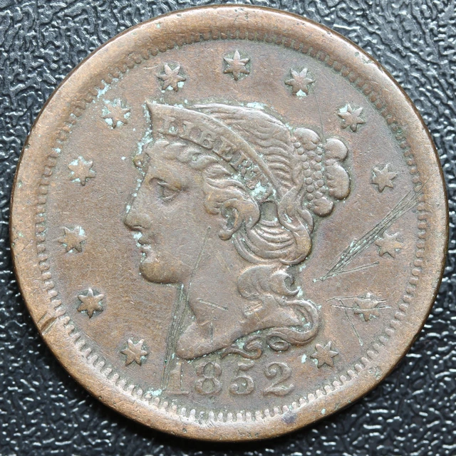 1852 Braided Hair Large Cent 1C Penny