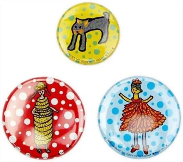 YAYOI KUSAMA Tin Badges Set of 3 Pochi／Taa-chan／Yayoi-chan