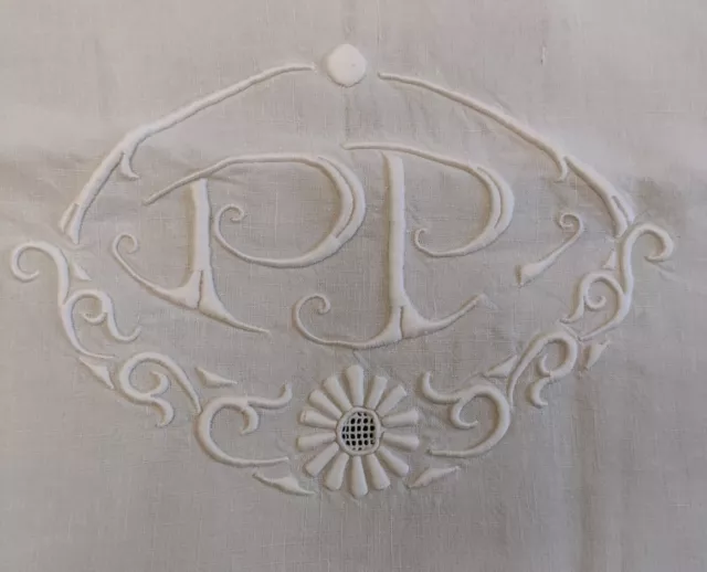 Lenzuolo Lino Bianco 284X210 Iniziali Pp Medaglione Giorni Venezia Ricamo A Mano