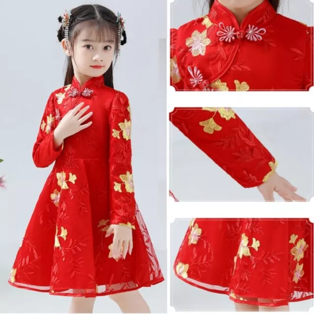 Bambino Cheongsam Abito Principessa Ballo Qipao Ricamato Cinese Anno Nuovo