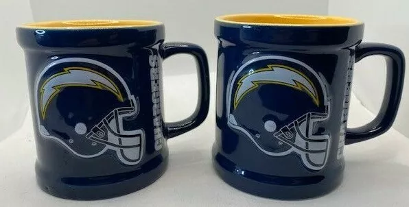 Pair of LA Chargers NFL Licensed Yellow & Blue Ceramic Coffee Mugs Free Shipping