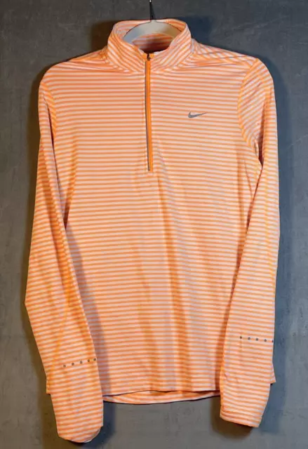 Nike Running Pullover Women Medium Orange Striped Dri-Fit Quarter Zip