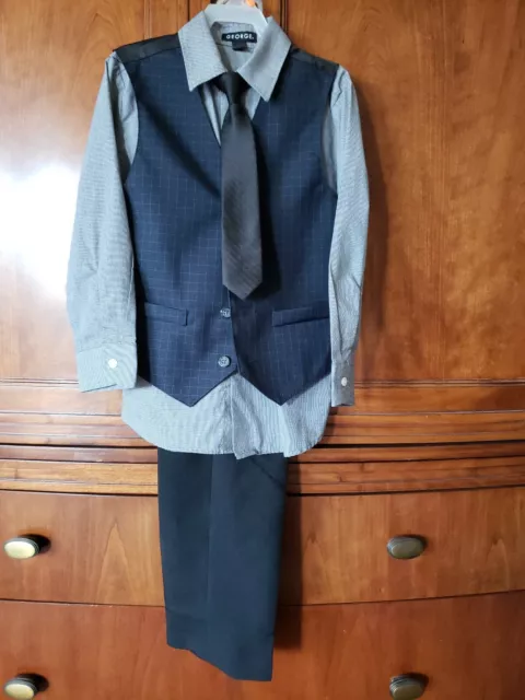 George tuta ragazzo set di 4, camicia cravatta pantaloni, grigio nero blu scuro, taglia 7