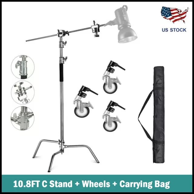 Heavy Duty Light Reflector C Stand with Boom Arm Castor Wheels for Aputure Godox