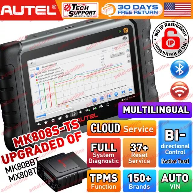 2023 Autel MaxiCOM MK808S-TS TPMS Relearn Tool Car Diagnostic Scanner Key Coding