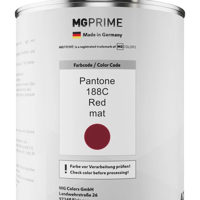 PANTONE 188C RED mat peinture acrylique 1,5 Litres 1500 ml durcisseur ...
