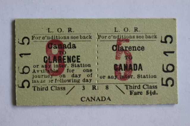 Liverpool Overhead Railway Ticket L.O.R CLARENCE to CANADA No 5615
