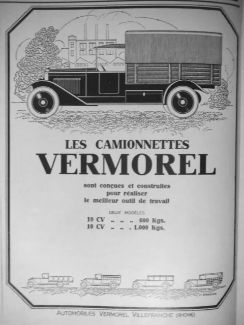 Publicité De Presse 1925 Automobiles Vermorel Les Camionnetttes