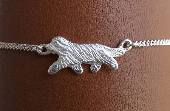 Large Sterling Silver Bearded Collie Moving Study Anklet