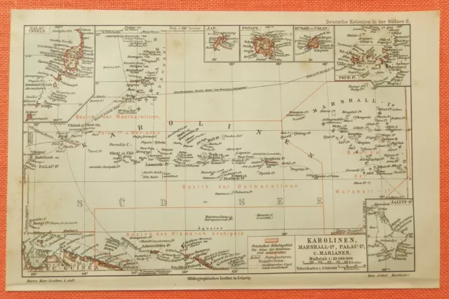 Deutsche Kolonien der Südsee KAROLINEN Marshall Inseln Palau  LANDKARTE  1906 DR