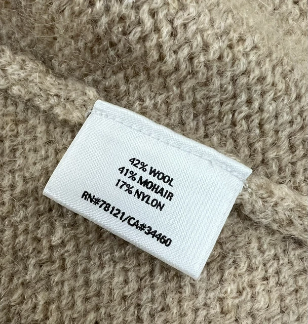 Eileen Fisher beige Wollmohairmischung Strick offene Vorderseite Strickjacke Pullover Gr. L 3