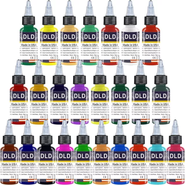 DLD 25 x 15ml Base Colours Professional All Purpose Tattoo Ink Set Permanent Kit