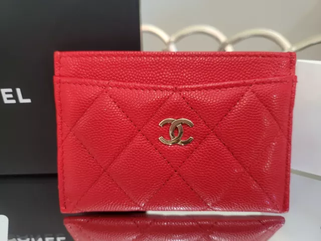 CHANEL 19 SHINY Goatskin Quilted Card Holder Blue $950.00 - PicClick