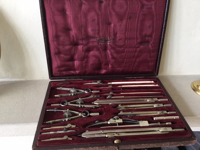 VINTAGE SET OF DRAWING INSTRUMENTS IN LEATHER BOX M D S Ltd £39.99 ...