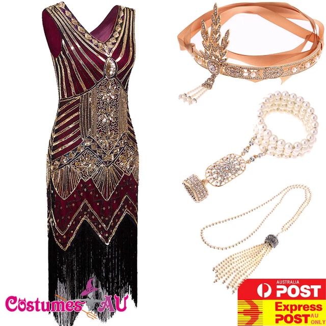 Abito Da Flapper Gatsby Anni '20 Con Set Di Accessori Anni '20