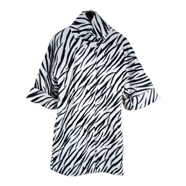 NWT SAMUEL DONG Women’s Texture Zebra Print White Black Print Dress Coat Small S