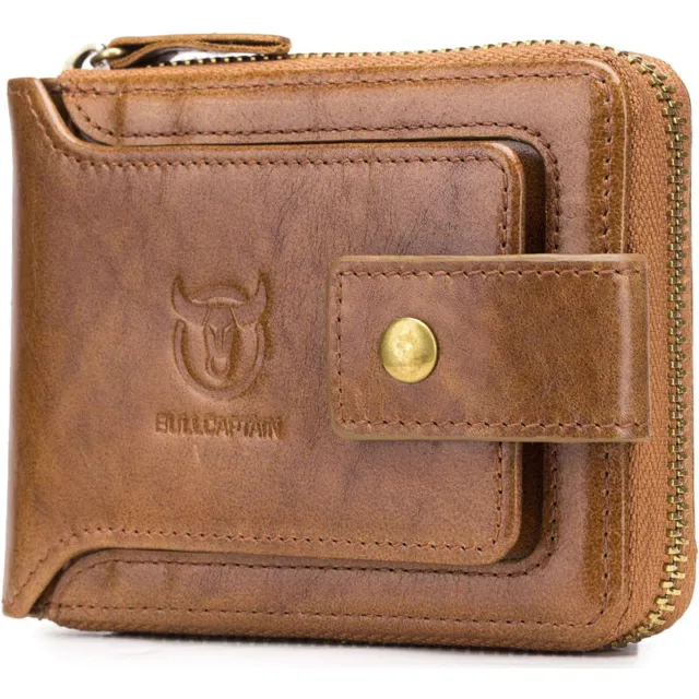 Men's Genuine Leather Wallet,RFID Blocking Zip Around Bifold Multi Purse Cowhide