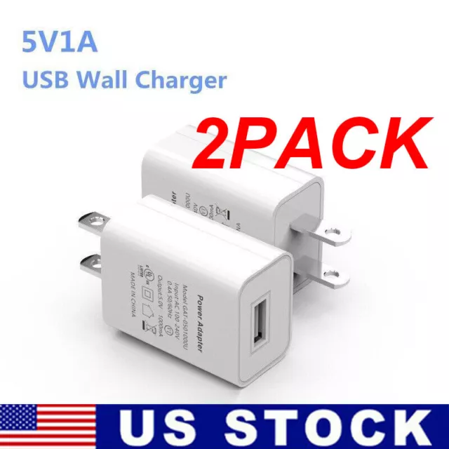 2 Pack Universal 5V 1A US Plug USB AC Wall Charger Power Adapter For Smart Phone