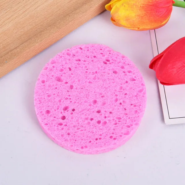 Natural Plant Fiber Face Wash Cleansing Round Sponge Beauty Makeup Tool Pink:-wf