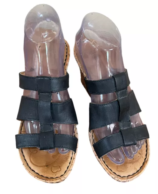 Born Black Leather Platform Wedge Sandals Platform/Cork Size 7.5 Women’s D31703
