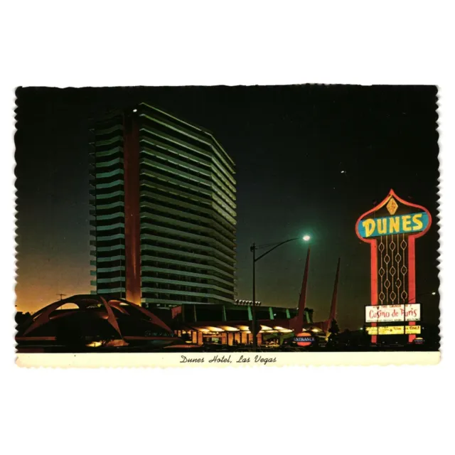 Vintage Postcard Dunes Hotel Casino Marquee Night Lights Las Vegas Nevada