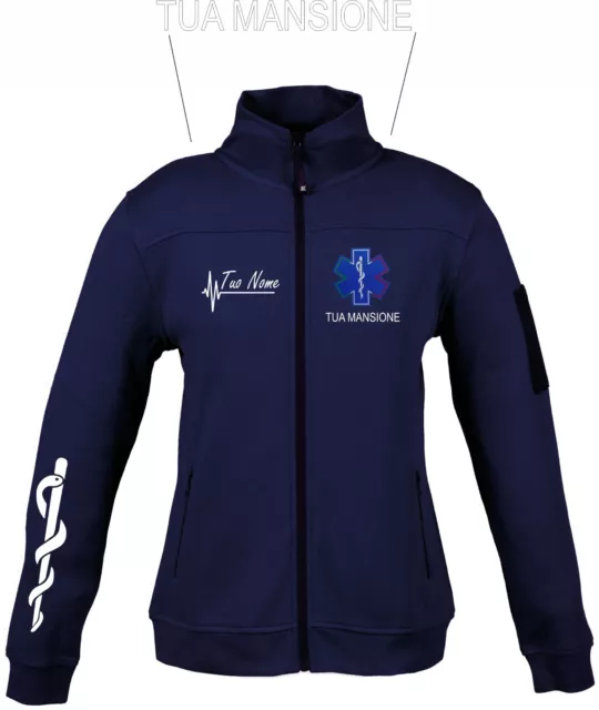 Felpa Donna blu navy  PERSONALIZZATA TUO NOME O.S.S., INFERMIERE, PRONTO SOCCO