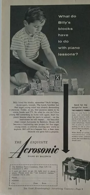 1956 Acrosonic piano by Baldwin little boy toy building blocks vintage ad