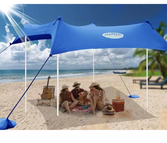 UMARDOO Family Beach Tent Sun Shade Canopy 10×9FT with 4 Aluminum Poles