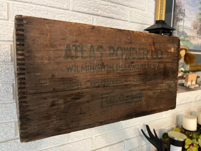 Vintage Atlas Powder Co Wooden Dynamite Box Explosives Wilmington De Crate 3