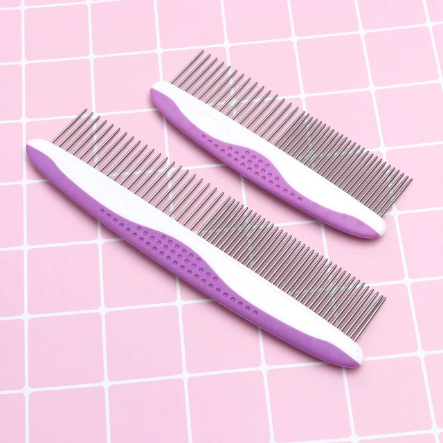 2 PCS Tierpflegekämme Edelstahl Rundkopf Tierflohkamm Einreihig mit rutschfestem