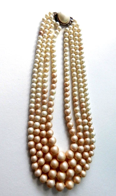 Vintage 1950s Glass Pearl Bead Multi Strand Necklace Audrey Hepburn Era Vintage 1950s Glass Pearl Bead Multi Strand Necklace Audrey Hepburn Era