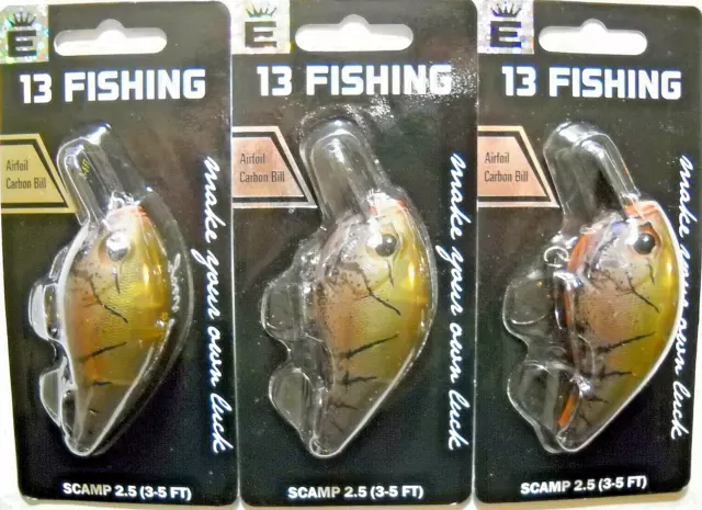 Lot of (3) 13 FISHING SCAMP 2.5 crankbaits in DAY OLD GUAC color