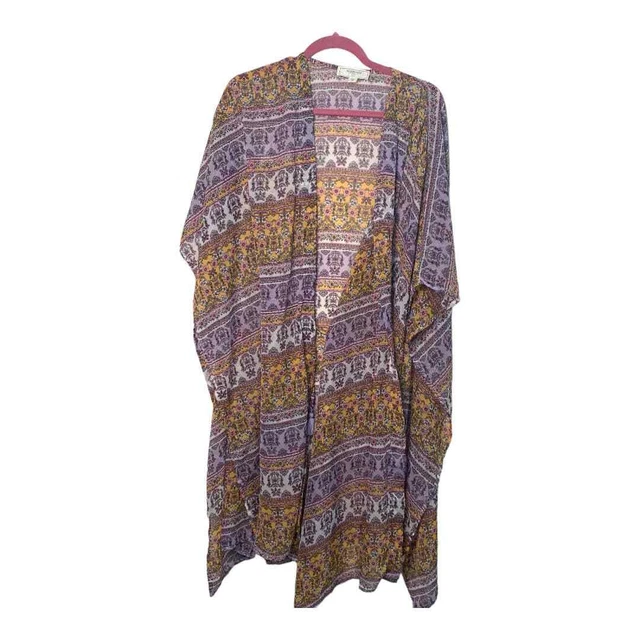 No Comment Womens 2X Boho Style Multi-color Open Front Kimono