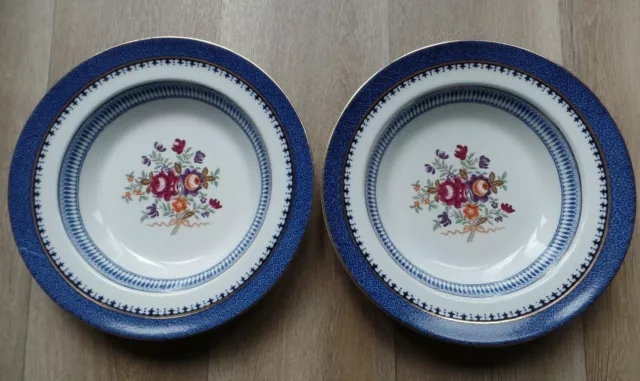 Two Vintage Booths Lowestoft Border With Flowers Large Rim Soup Bowls 10 1/4"