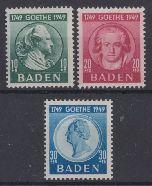 Germany Allied Occupation French Zone - Baden 1949 Goethe Set Mnh Sg Fb47-49