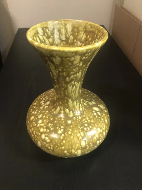 vintage  Ceramic Flat Belly  Vase Green Drip Glaze Signed LS.