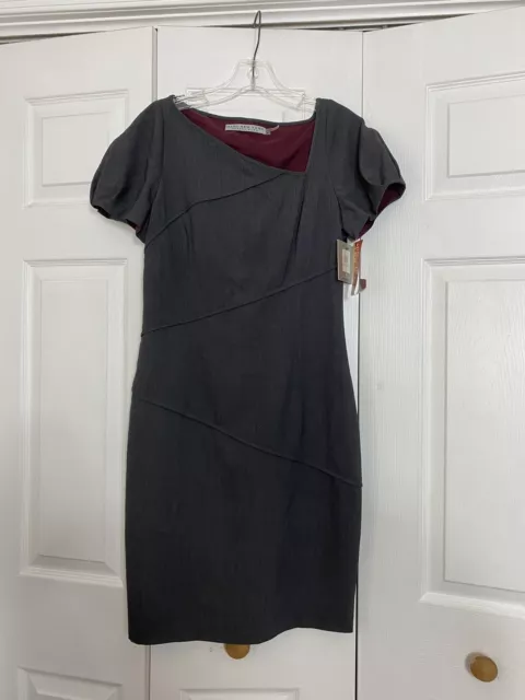 NWT Marc New York Andrew Marc Size 8 Gray Sheath Dress Asymmetric Neck Women’s