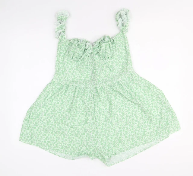 PRETTYLITTLETHING tuta da donna verde floreale poliestere pezzo unico taglia 14 cerniera