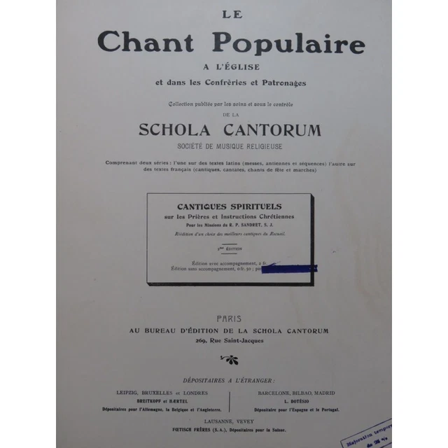 SANDRET S. J. Cantiques Spirituels Chant Orgue ou Harmonium