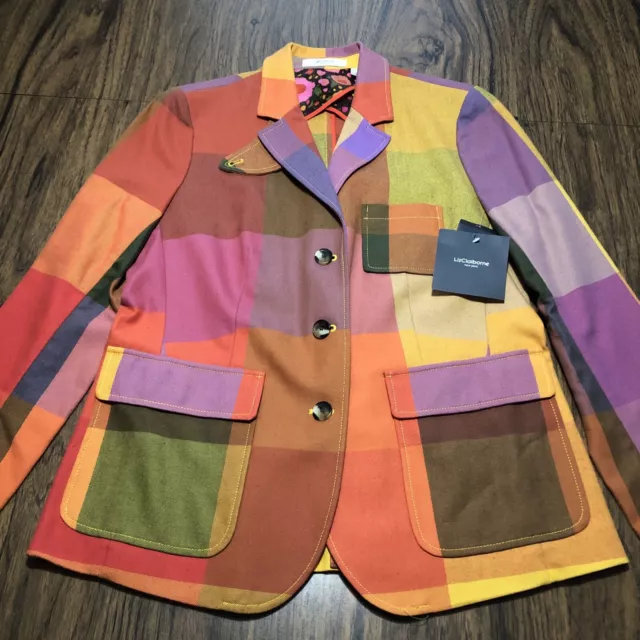 NWT Liz Claiborne New York Blazer Jacket Womens 10 Kaliedoplaid Colorblock Wool