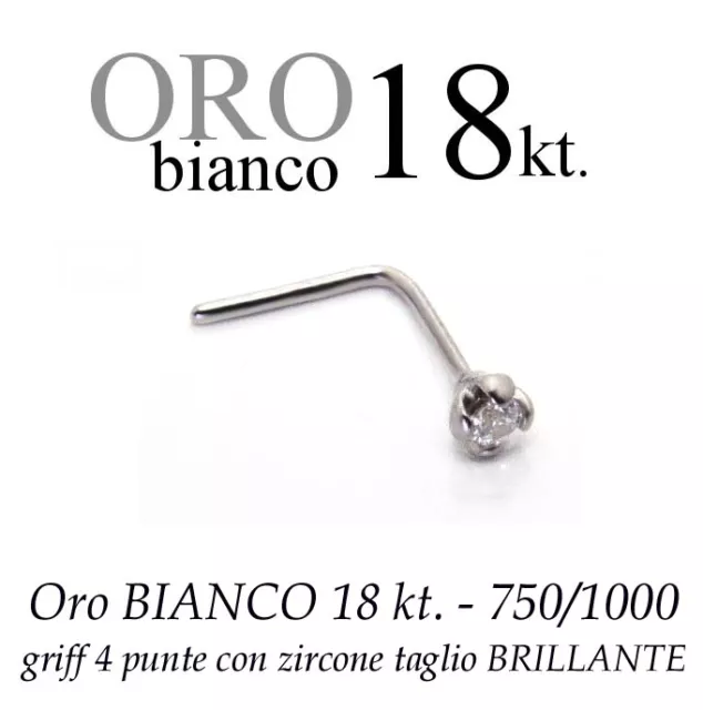 Piercing naso nose  ORO BIANCO 18kt. griff con CUBIC ZIRCONIA white GOLD 18kt.